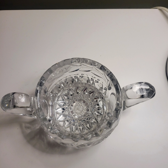 Vintage Heavy Cut Glass Crystal Sugar Bowl With Rose Pattern - Picture 3 of 6
